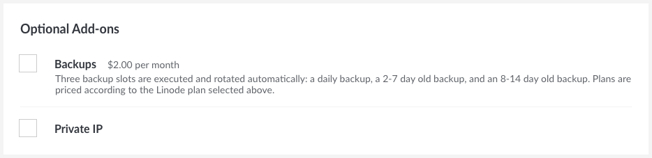 Linode Add-ons - Backups and Private IP