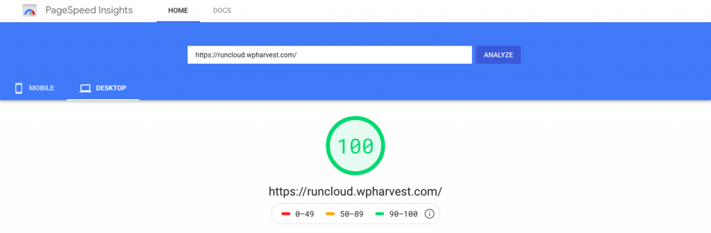 RunCloud on Linode - Google Pagespeed results